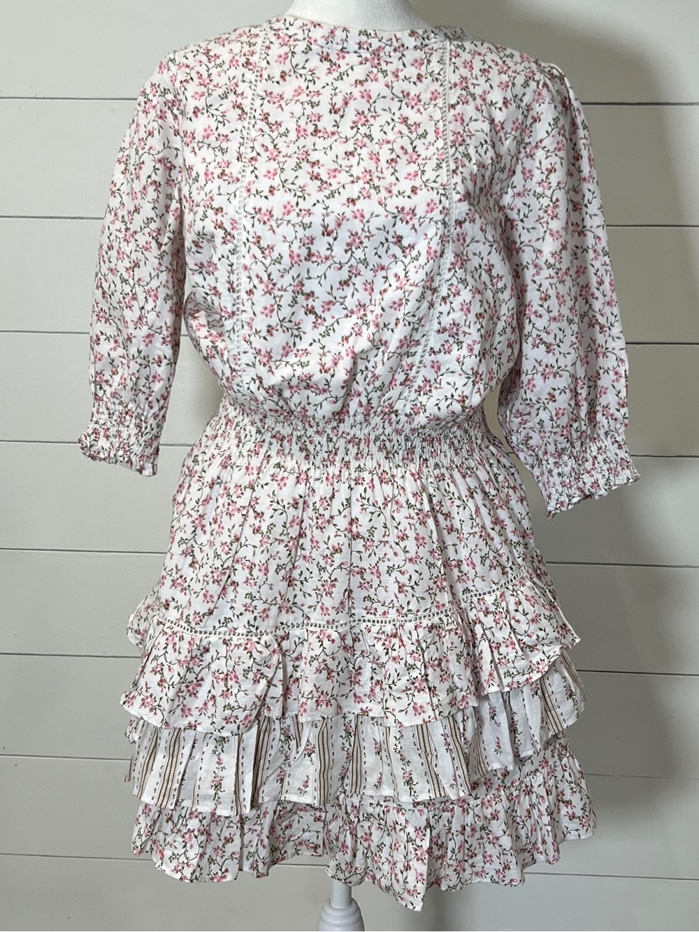 Chelsea & Violet Floral Ruffle Tiered Dress - White with Pink Floral